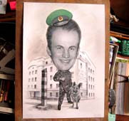 Рисунок пограничника с собакой шаржист Михаил Шабалин, шаржист Мишель